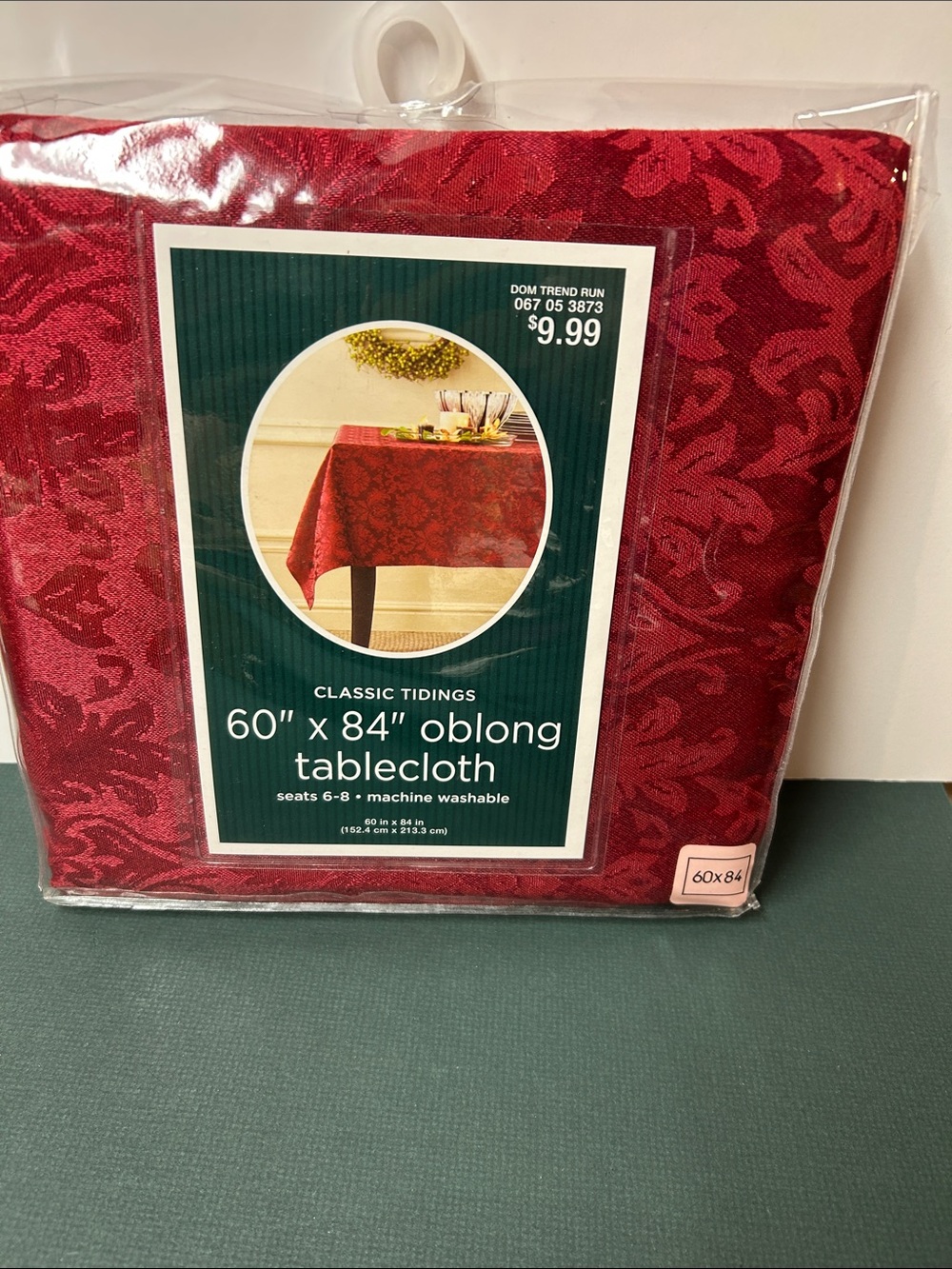 Red Damask Oblong Tablecloth - 60" x 84" Holiday Christmas cotton blend